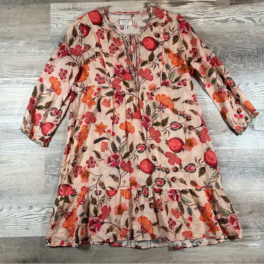 Johnny Was Workshop peach pink floral tiered summer dress